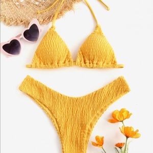 Yellow smocked bikini set